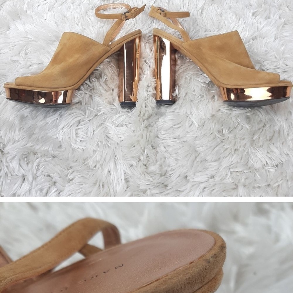 Marc by Marc Jacobs Copper Rose Gold Platform Suede Heeled Sandals Tan Size 39.5 - Picture 2 of 8
